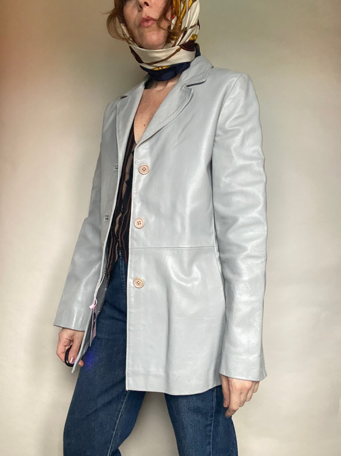 Giacca grigia in pelle 70s