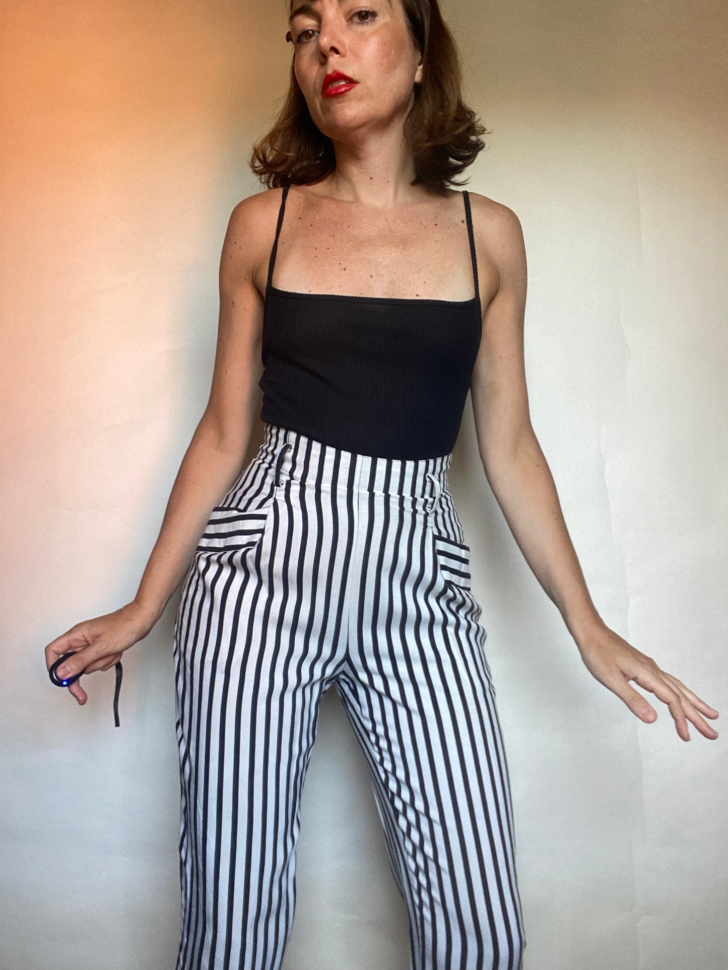 pantalone vita altissima righe