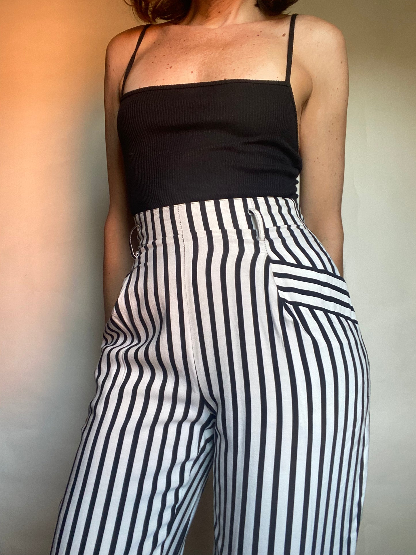 pantalone vita altissima righe
