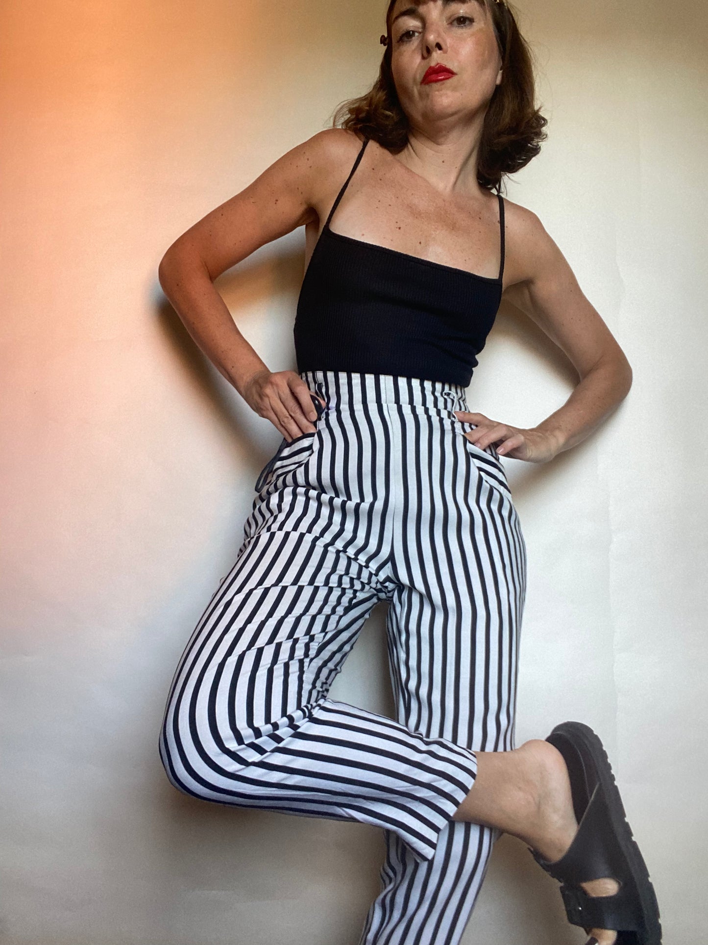pantalone vita altissima righe