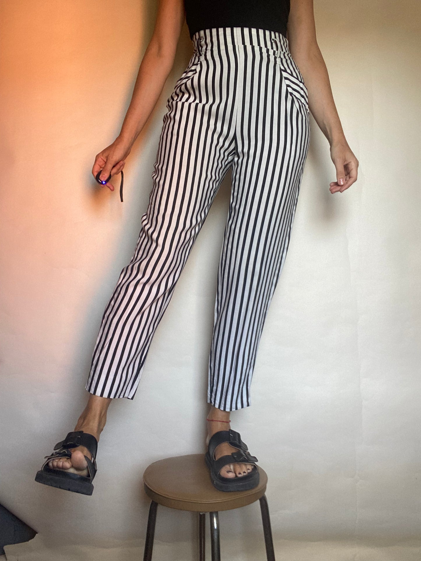 pantalone vita altissima righe