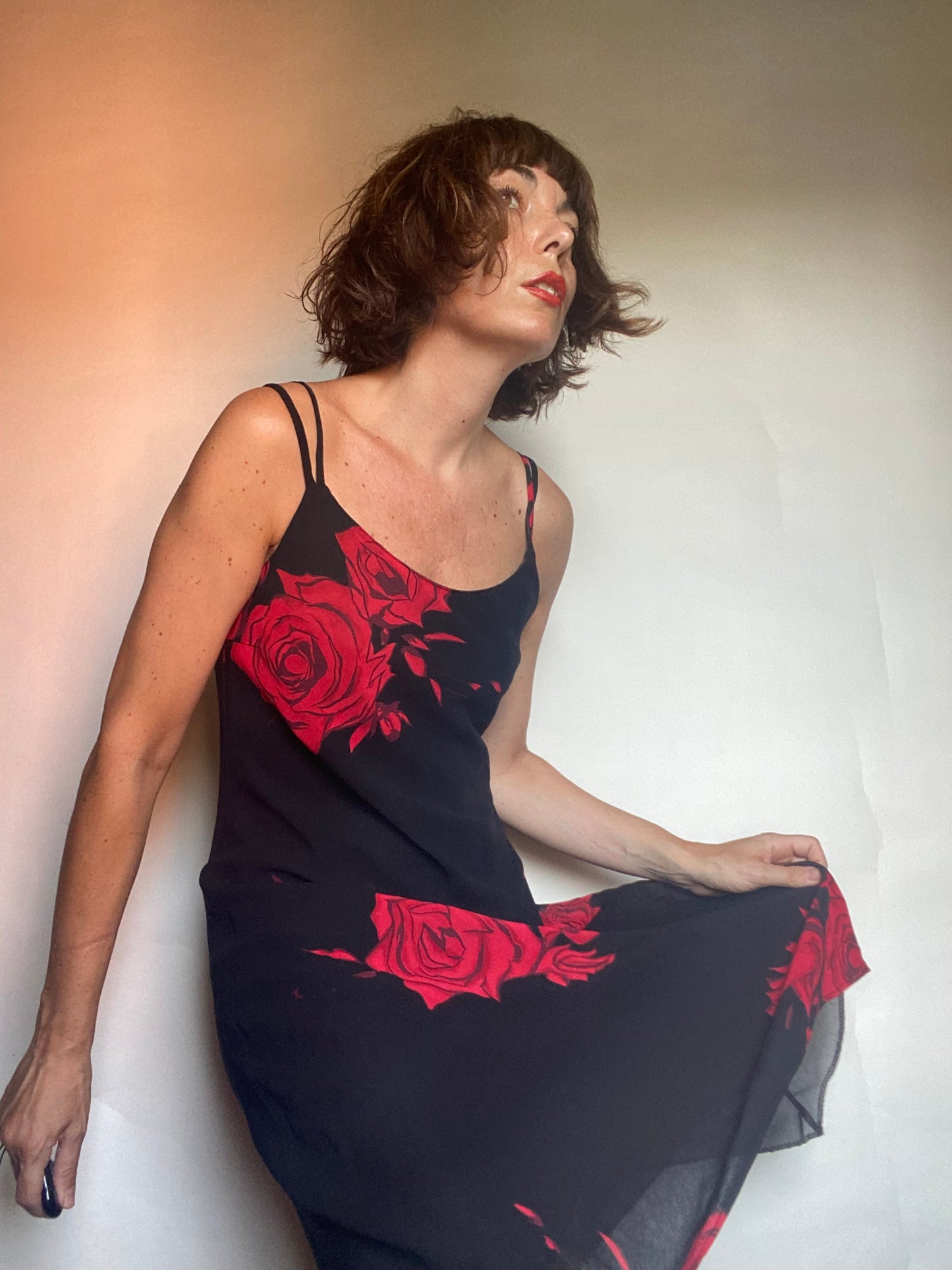 Slip dress floreale nero