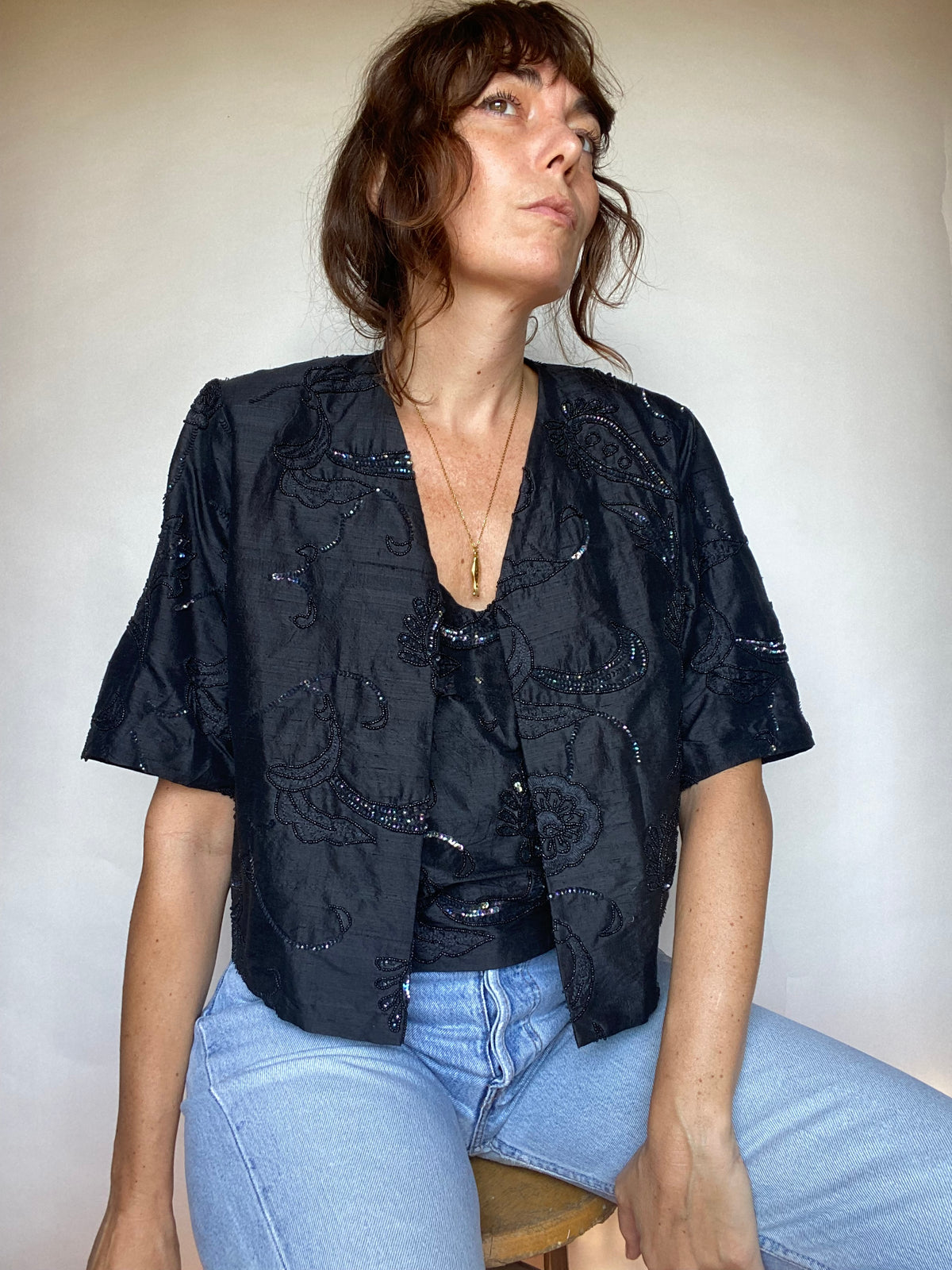 Twinset sartoriale con pailettes