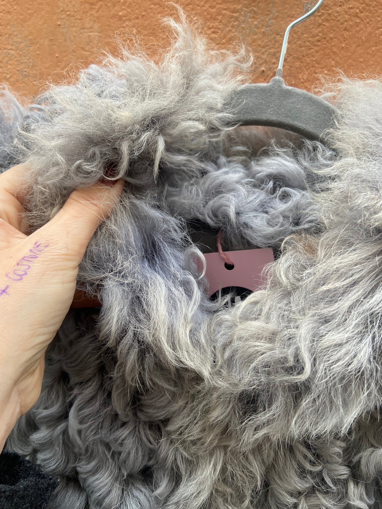 Pelliccia fluffy vintage azzurro grigio