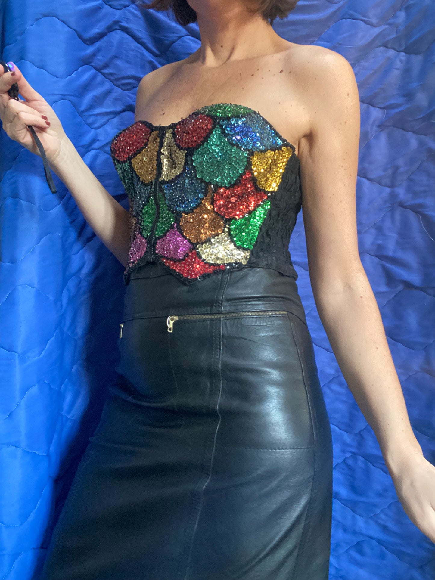 Midi in pelle con cerniere