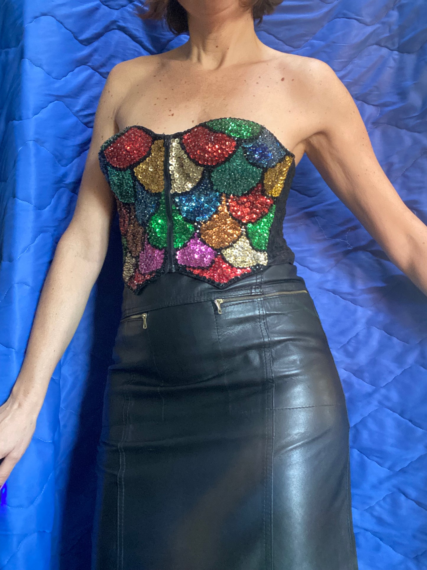 Midi in pelle con cerniere