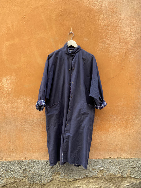 Trench blu con interno scozzese