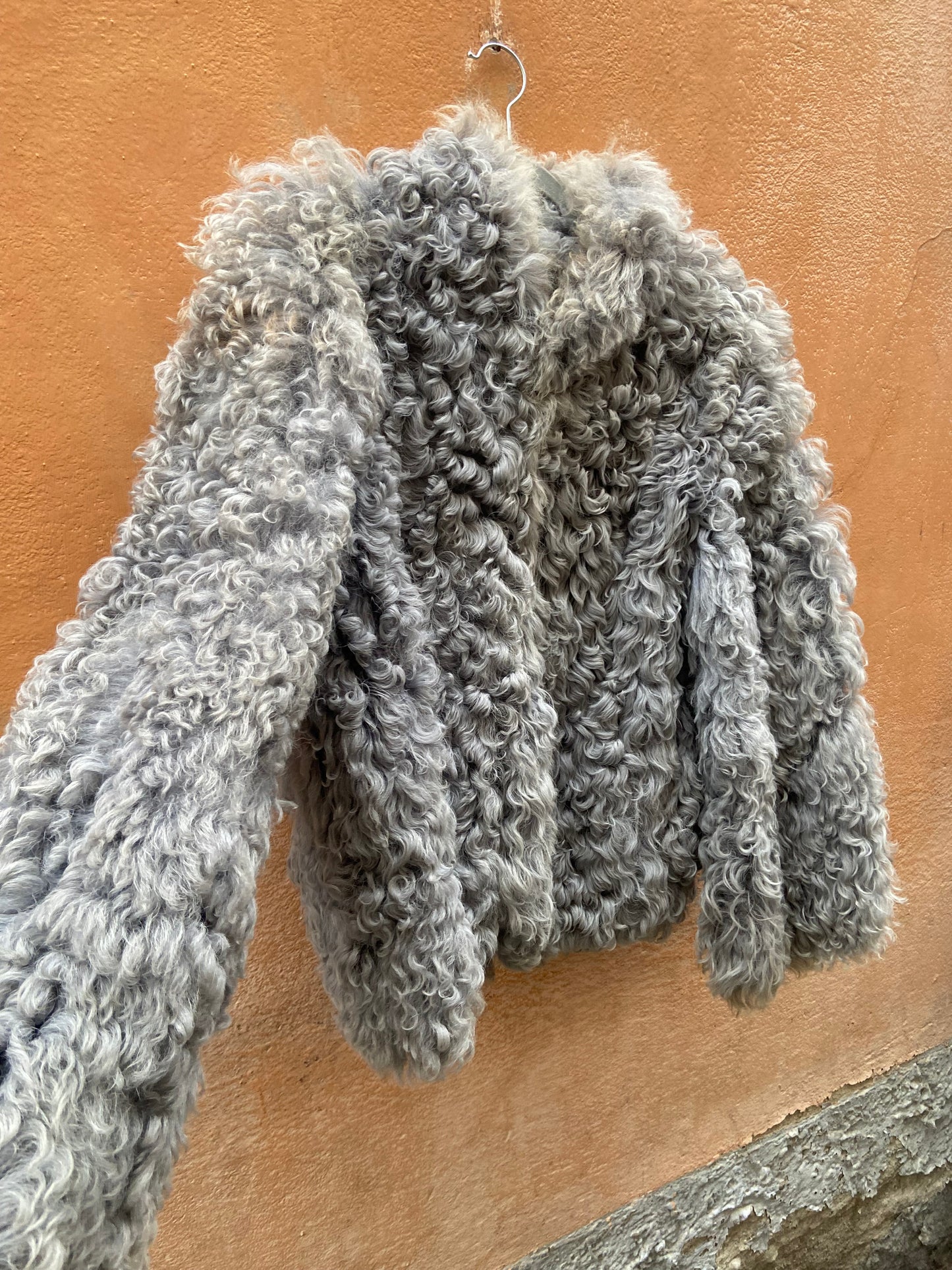 Pelliccia fluffy vintage azzurro grigio