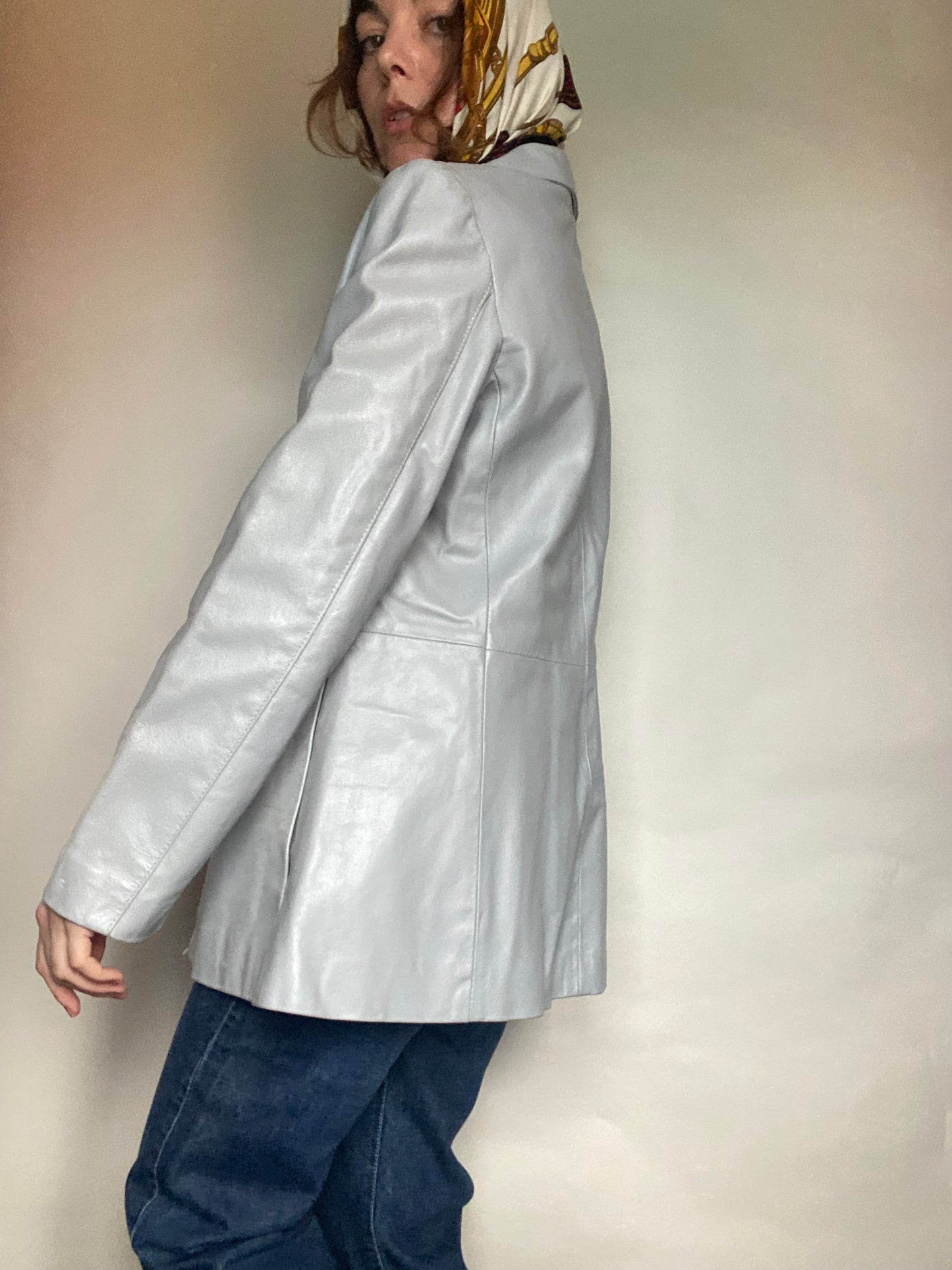 Giacca grigia in pelle 70s