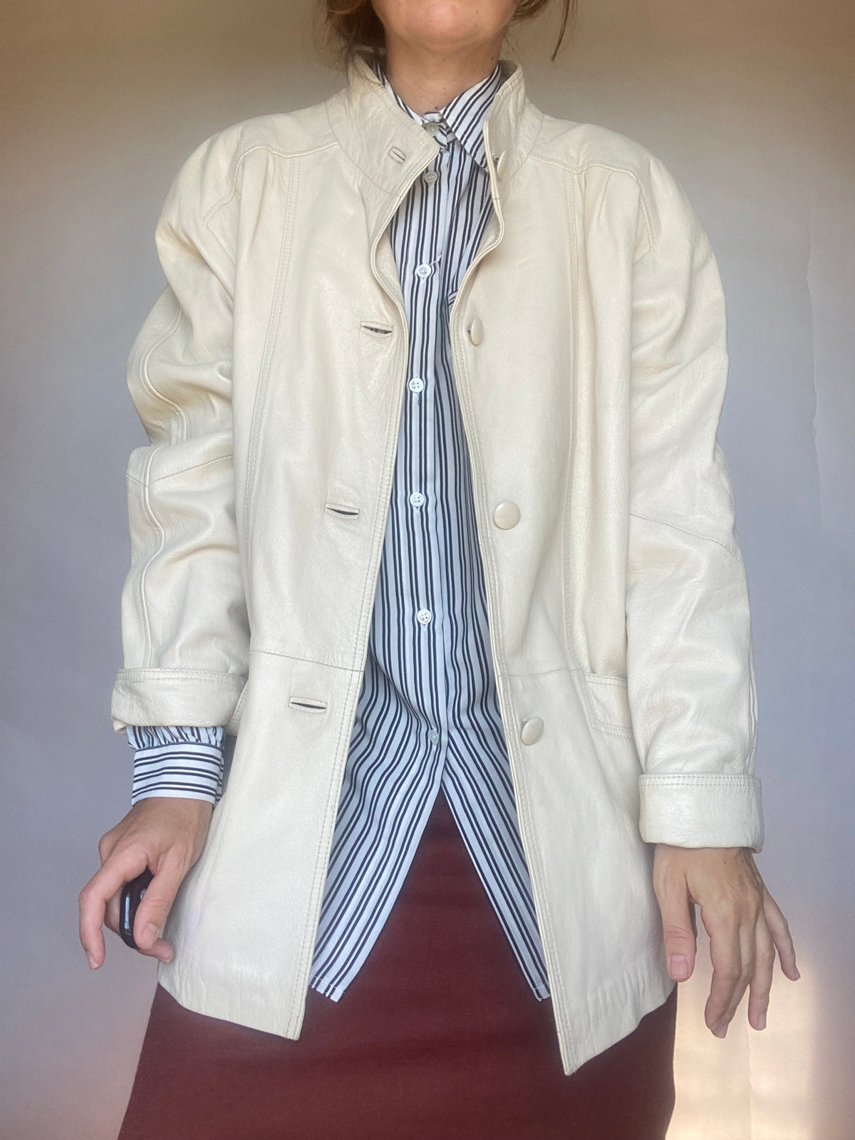 Giacca in pelle panna 80s