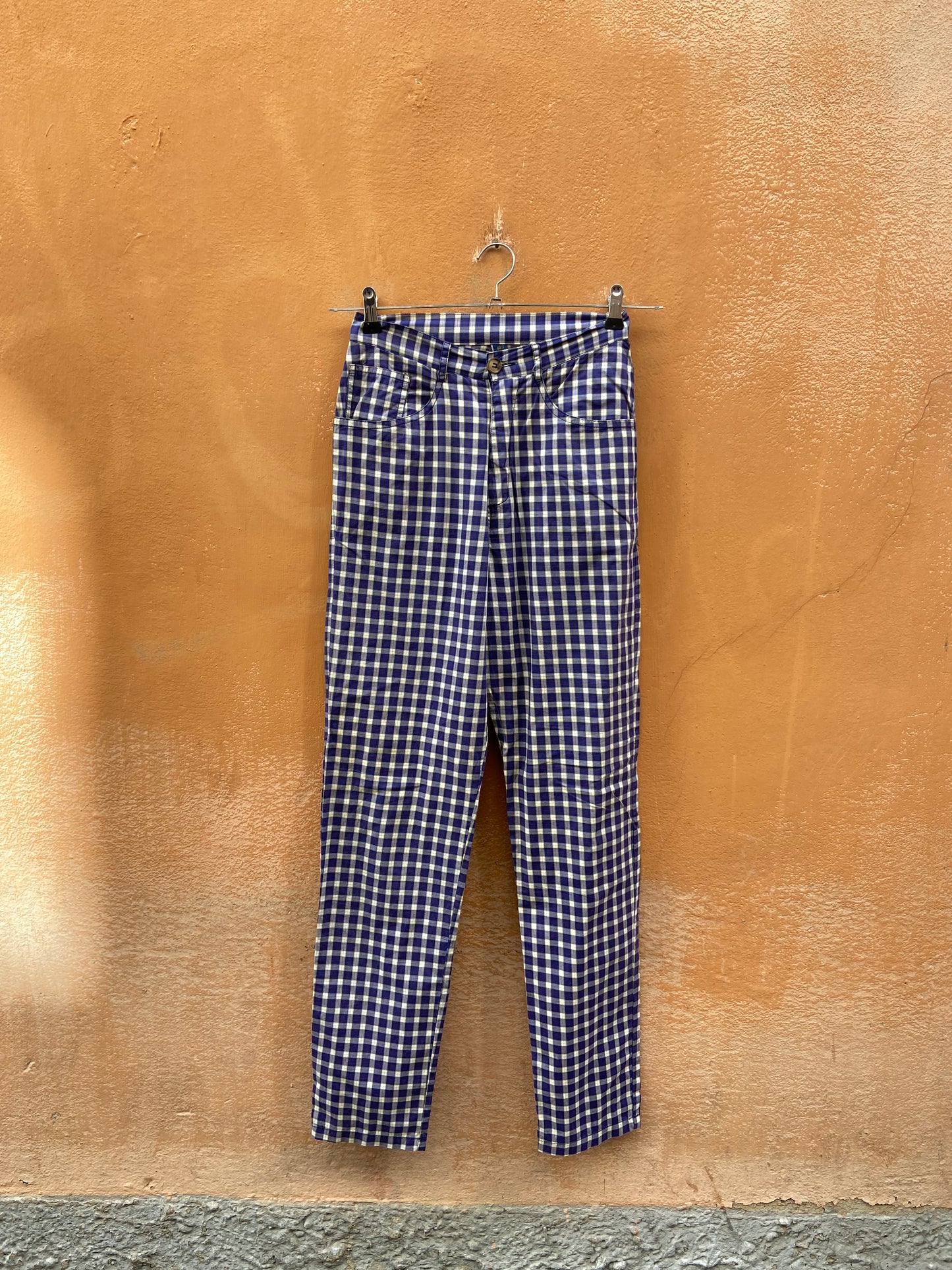 Pantalone quadretti blu bianco