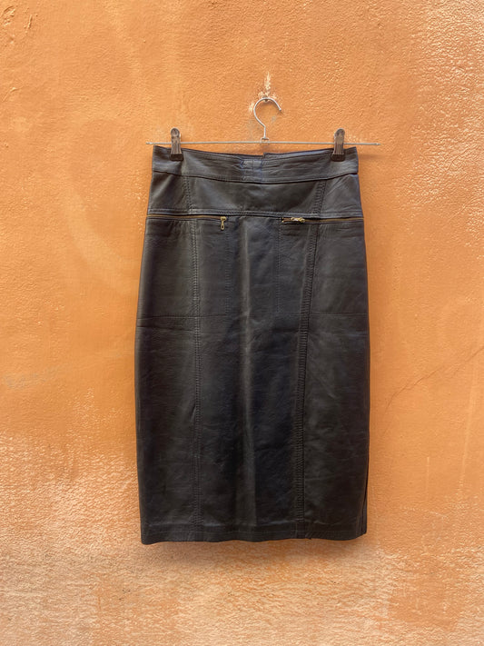 Midi in pelle con cerniere