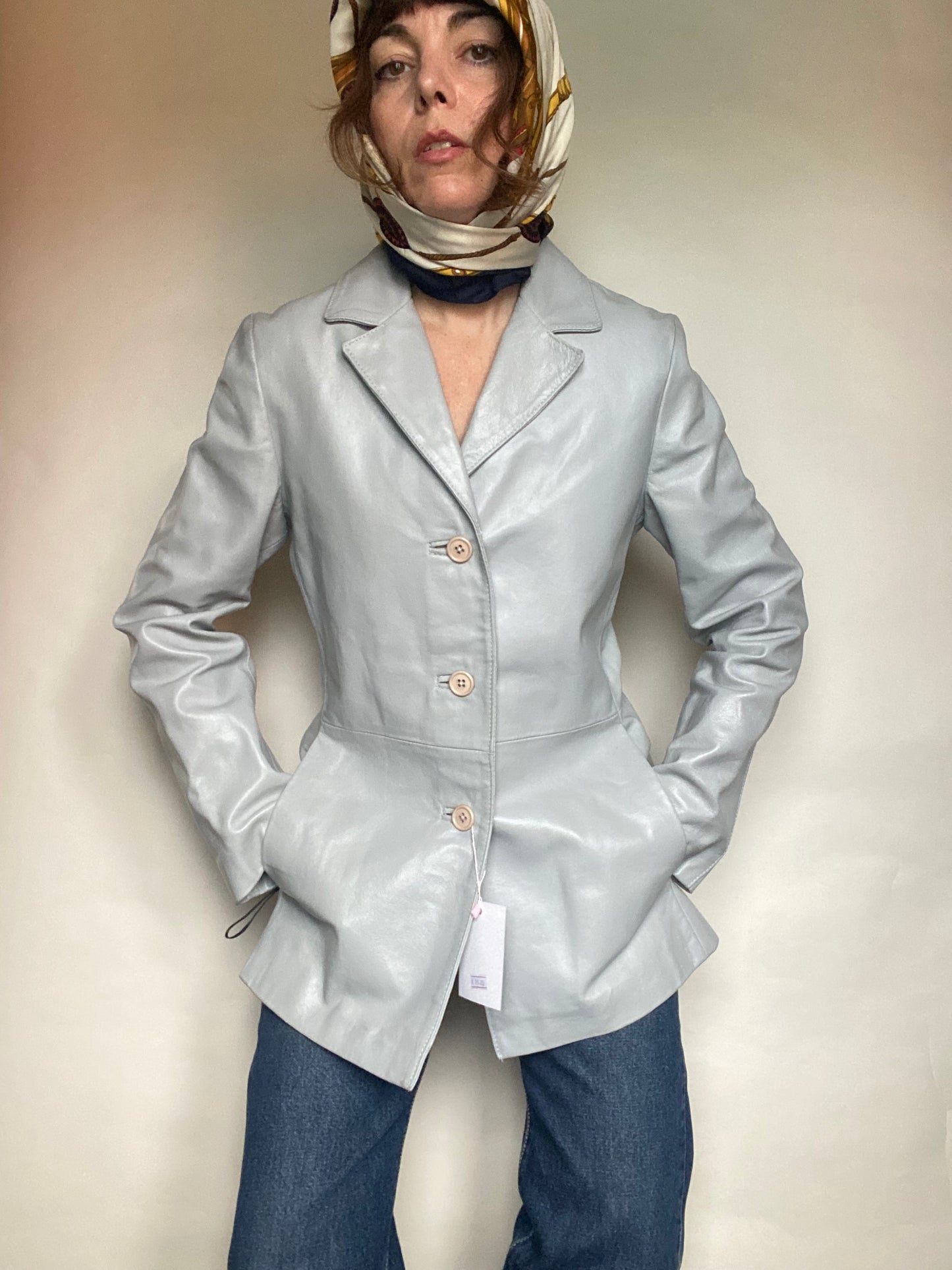 Giacca grigia in pelle 70s