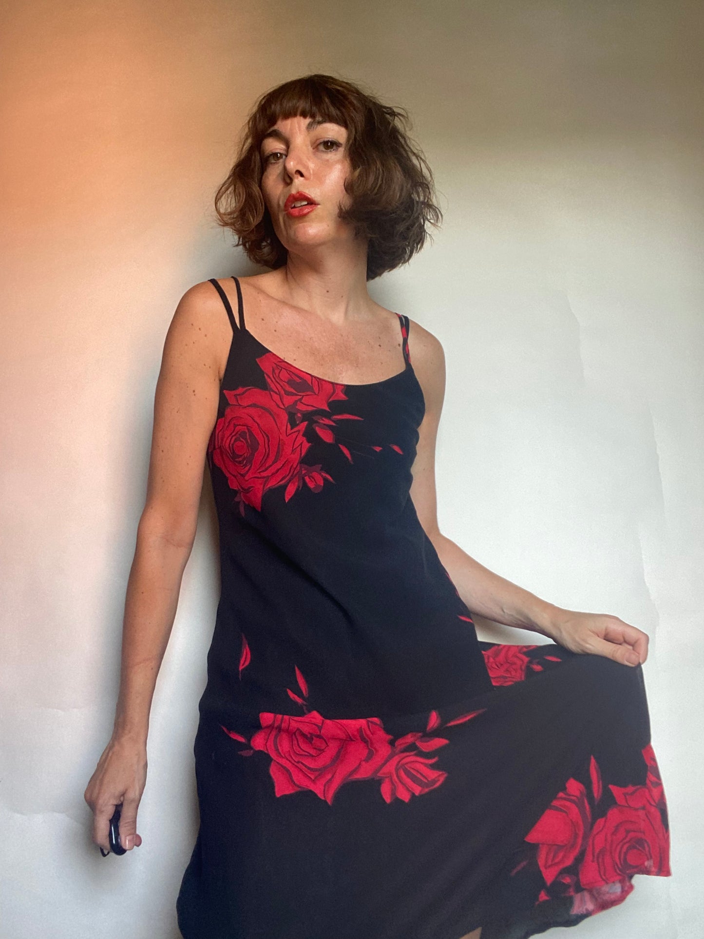 Slip dress floreale nero