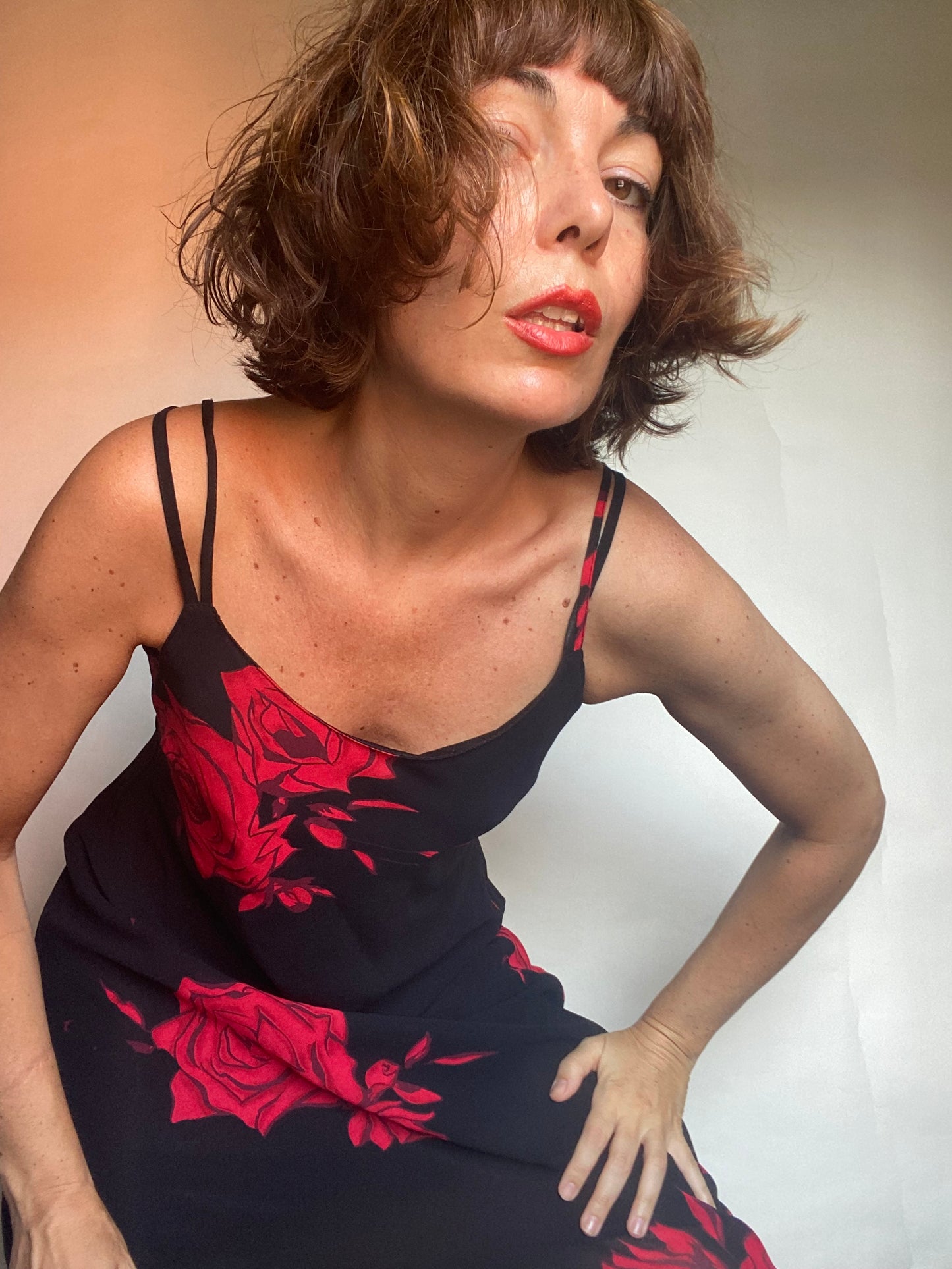 Slip dress floreale nero