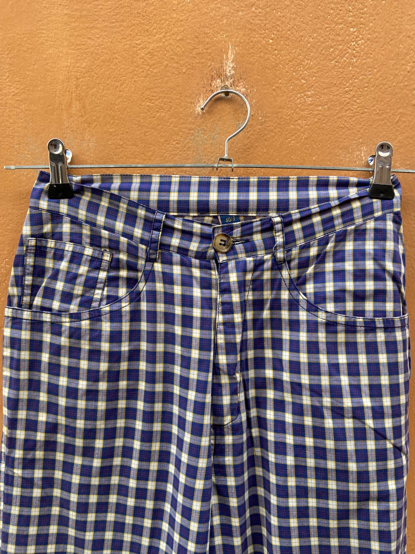 Pantalone quadretti blu bianco