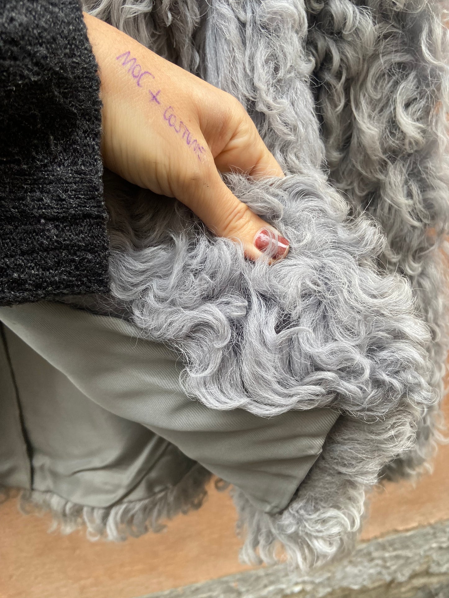 Pelliccia fluffy vintage azzurro grigio